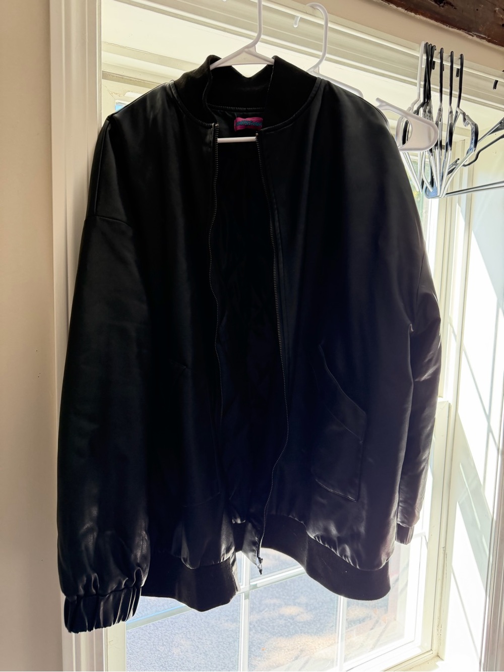 Edikted Black Leather Bomber Jacket